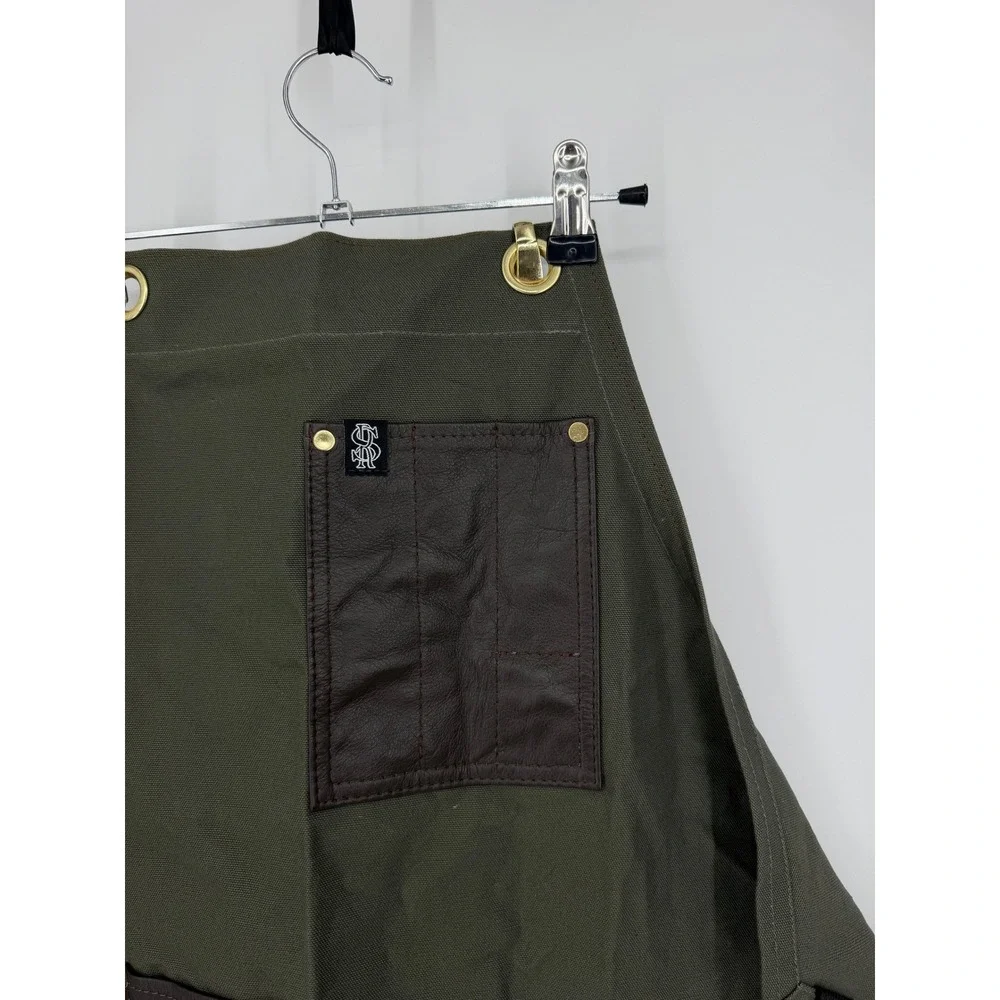 S&R Apron Co. Professional Canvas Leather Work Apron‎ Olive Green Brown Brass